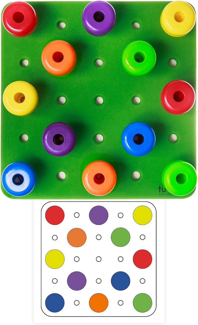 Toddler Peg Board Sensory Toys/Montessori Toys for Toddlers/Fine Motor Skills Toys/Educational Toys / 30 Pieces Stackable Pegs + Pattern Card + Drawstring Backpack + E-Book