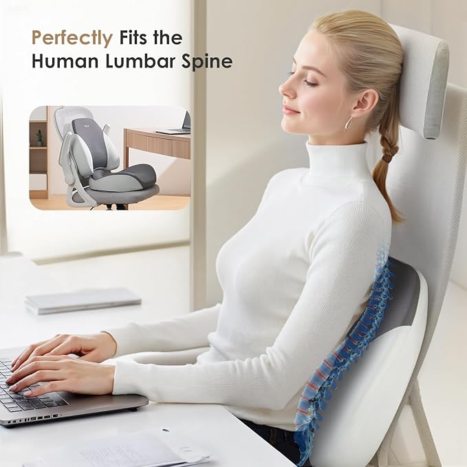 FLORICH Lumbar Support Pillow and Car Seat Cushion for Driving Car Office Chair, Memory Foam Back Support Pillow and Office Seat Chair Cushion for Sciatica Pain Relief - Gray