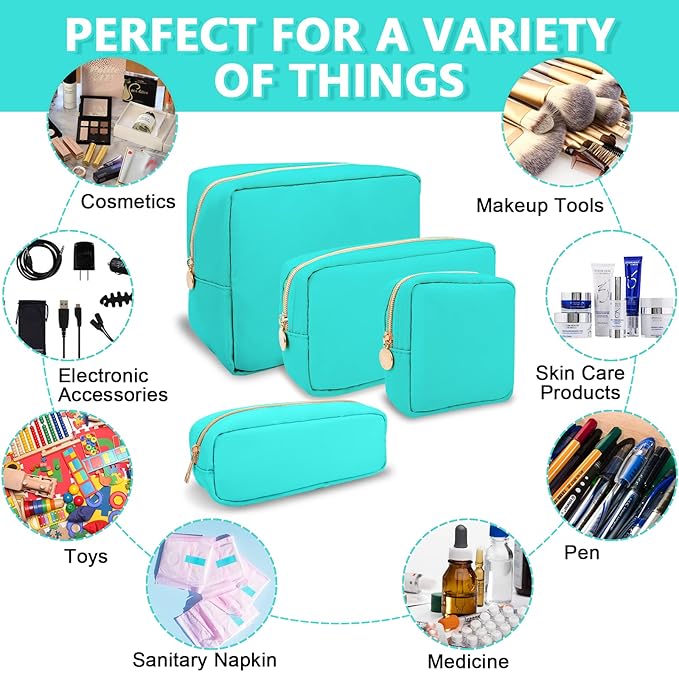 UIXIZQ Small Makeup Pouch for Purse, Nylon Travel Toiletry Storage Pouch Cute Preppy Cosmetic Bag for Women Girls, Waterproof Makeup Organizer Skincare Bag Purse with Zipper (Small-Cotton Candy)