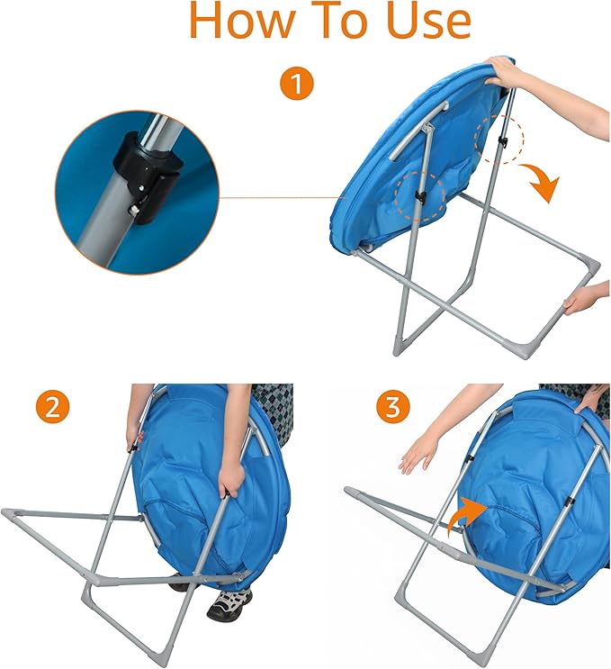 Amazon Basics Faux Fur Saucer Shaped Chair with Foldable Metal Frame, Blue, 32.3"D x 27.2"W x 32.3"H