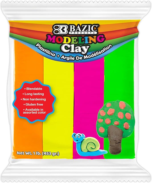 BAZIC Modeling Clay Neon Color 1 LB, Modeling Dough Non Toxic Gift for Artist Kids, Bulk for Classroom, 24-Pack
