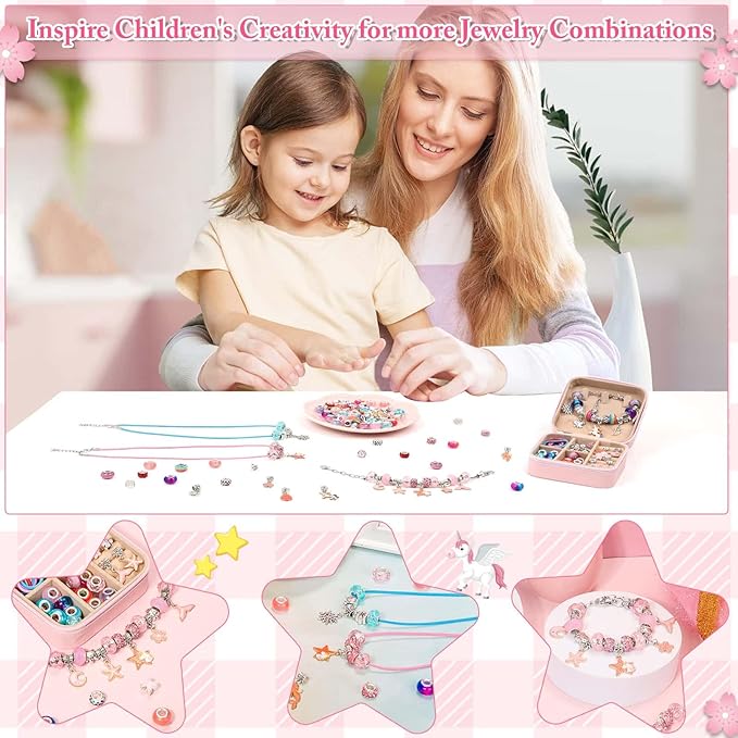 LifeisLuck Charm Bracelet Making Kit, Jewelry Making Kit for Girls DIY Charm Necklace Kit with Bracelet Organizer Box Unicorns Crafts Girls Toys Age 5 6 7 8-12 Birthday Gifts for Kids – A