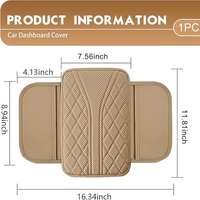 Arwrilt Car Center Console Cover, Leather Automotive Armrest Cushion with 2 Storage Bags, Breathable Armrest Cover, Universal Waterproof Arm Rest Protection Pad for SUV, Sedan, Truck (Beige)