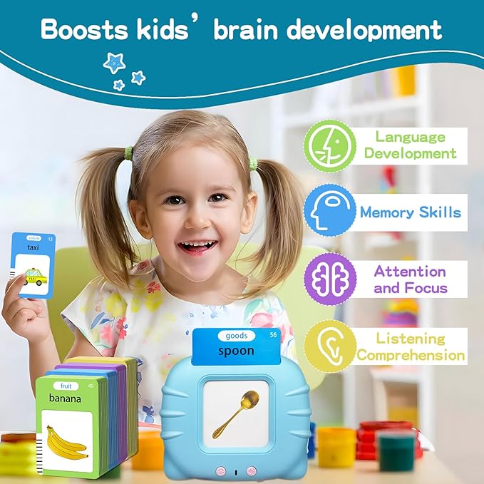 Talking Flash Cards for Toddlers, 224 Common Words, Language Therapy, Sensory Interactive Toy for Autism, Educational Learning Gift for Boys and Girls Ages 1-5