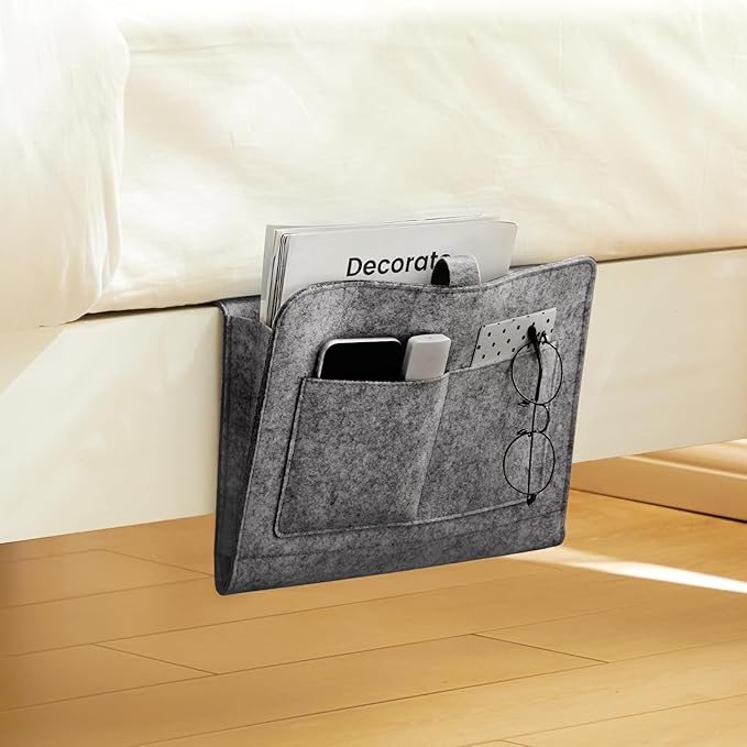 YOUDENOVA Bedside Caddy, Bedside Organizer for Dorm Room, Bunk Bed, Grey