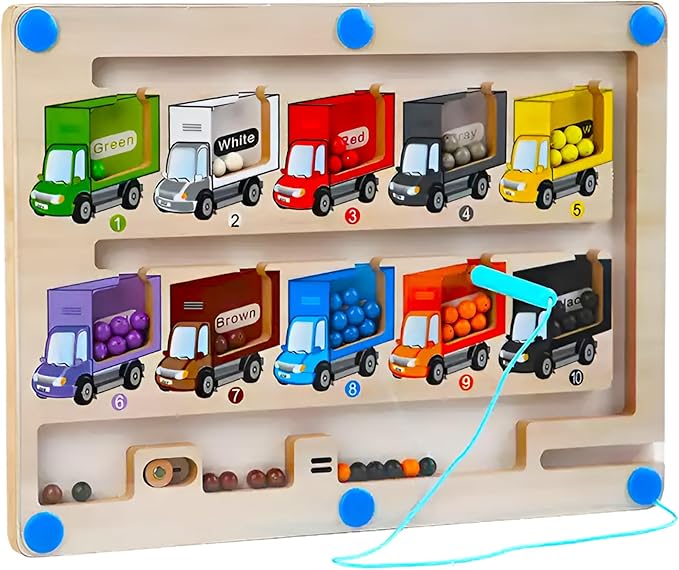 Olivia Magnetic Color & Number Maze - Montessori Wooden Puzzle Board, Educational - Toddler Fine Motor Skills Toys for Boys Girls 3 4 5 Years Old