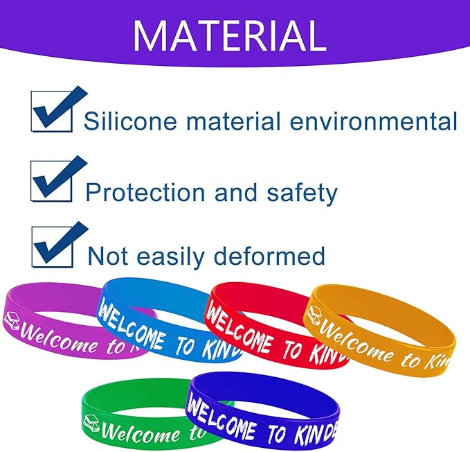 24PCS Welcome to Kindergarten Party Rubber Bracelets, 100 Days of School/First Day of School/Welcome Back to School Party Supplies Decorations Gifts Prize Goodie Bag Favors Silicone Wristbands