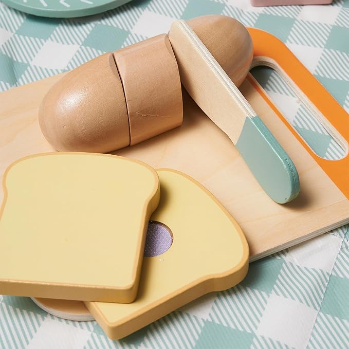 21pcs Wooden Play Food Set for Kids Kitchen, Cutting Pretend Play Toy Picnic Playset with Food, Fruit, Juice and Bag, Toddler Toy Food Play Kitchen Accessories Boys & Girls Birthday Gift