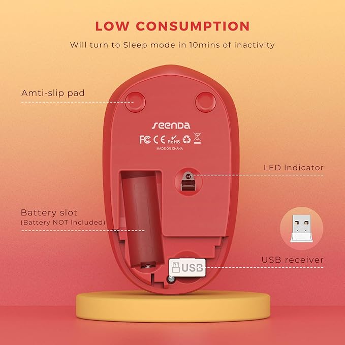 seenda Wireless Mouse, 2.4G Noiseless Mouse with USB Receiver Portable Computer Mice for PC, Tablet, Laptop, Notebook with Windows System - Gradient Red