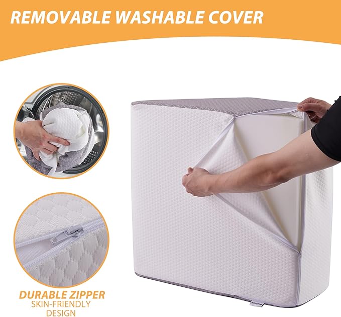 Bedluxe Leg Elevation Pillows, Leg Pillows for Sleeping, Cooling Gel Memory Foam Top, Wedge Pillow for Legs, Leg Wedges for Circulation, Swelling, After Surgery - Removable Cover (10 Inch, White/Grey)