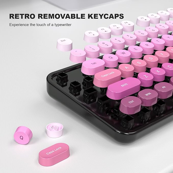 Computer Keyboard Wired, Retro USB Keyboard with Large Number Pad, Caps Indicators, Foldable Stands, Full Size Typewriter Keyboard for Windows PC Laptop (Black Pink)
