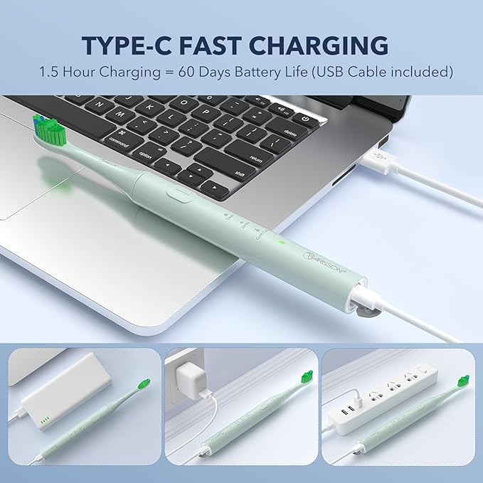 ARISSON Sonic Electric Toothbrush for Adults and Kids, 40,000 VPM Power Toothbrush, 1.5H Fast Charge Ultrasonic Electric Toothbrushes with 2 Minutes Smart Timer, 1.6 Oz Travel Toothbrush, Powder Blue