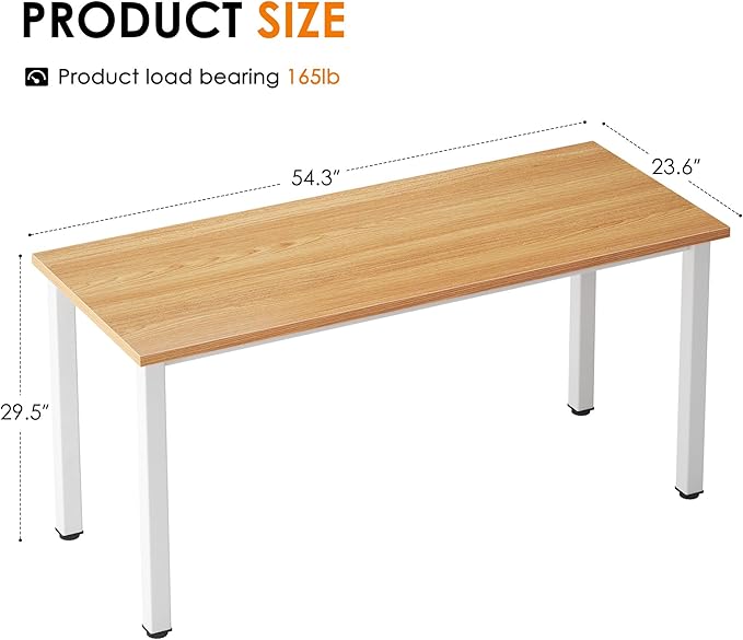 Need 54.3 Inch Large Computer Desk, Modern Simple Style Desk for Home Office, Basic Writing Table for Study Student, Teak White