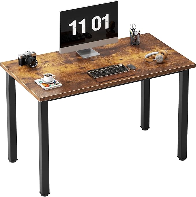 Sturdy Writing Desk for Small Spaces - 39.4 inches, Teens & Laptop Desk - Black Metal Frame, Rustic Brown