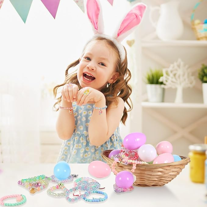 24 Set Easter Eggs Filled with Toys Jewelry, Plastic Easter Eggs Plastic Easter Eggs Filler Easter Gift Easter Basket Stuffers for Kids(Jewelry Style)