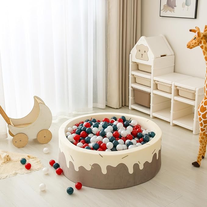 GOGOSO Balls for Ball Pit 100 Count and Long-Lasting Play Balls for Endless Entertainment at Indoor Playgrounds and Playrooms, Red+Green+Pear White