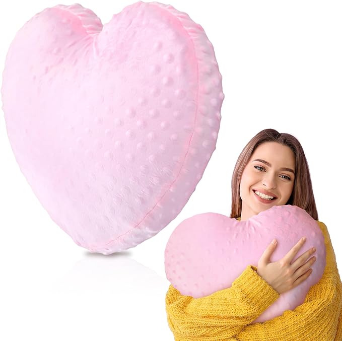 9 lb Sensory Weighted Pillow with Glass Bead Filled Heavy Soft Versatile Hug Body Pillow W/stress Relief for Adults Comfort Relaxation Sleep Valentine's Thoughtful Gift Hear(Pink)
