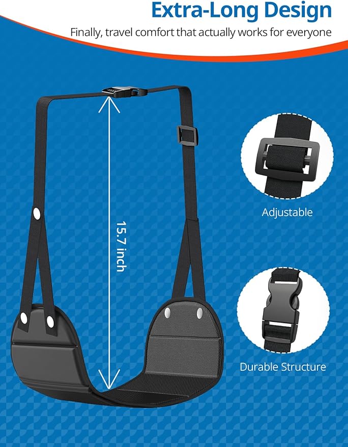 SARISUN 2 Pack Airplane Foot Hammock, Portable Travel Feet Rest Leg Relief, Ergonomic Hanging Sling for Long Flight,Car, Office Home, Comfort Support Travel Essentials, Black