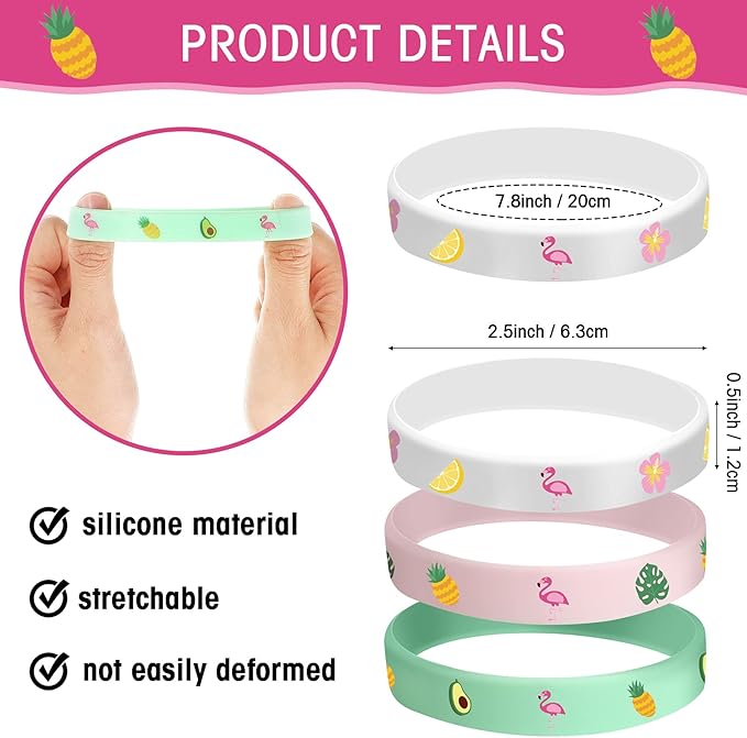 24 Pack Flamingo Wristbands Bracelets, Pineapple Pink Flamingo Silicone Wristband Luau Tropical Hawaiian Party Favors Goody Bag for Boys Girls Flamingo Birthday Summer Hawaiian Party Supplies