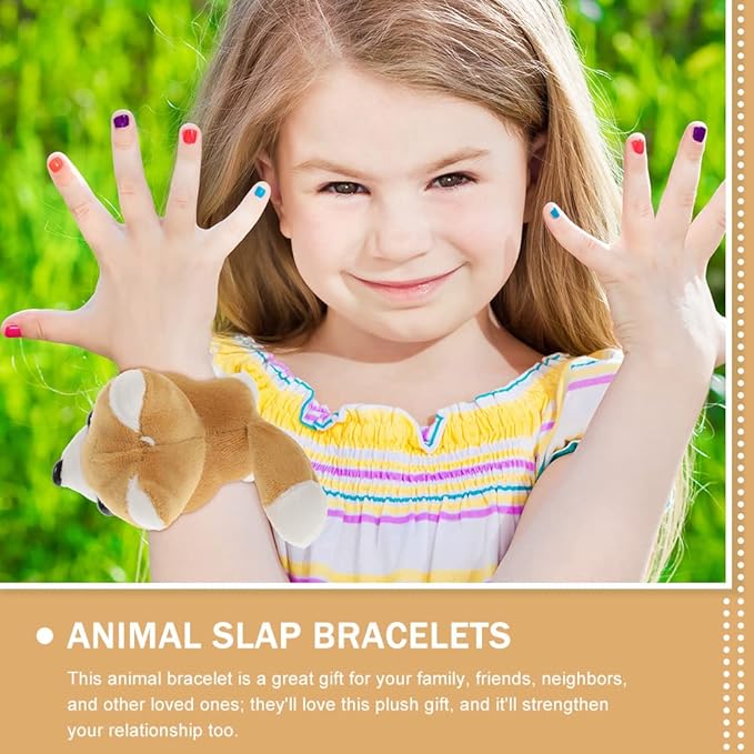 LOGOFUN 2Pcs Plush Dog Slap Bracelet Puppy Stuffed Animal Hug Slap Bracelet Birthday Party Favor (Yellow)