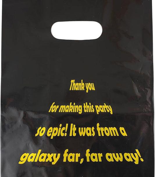 L LIFETIME Party Favor Plastic Goodie Bags with Handles- Theme Birthday Supplies Gift Bag for Kids and Adults – Galaxy (24 Pack)