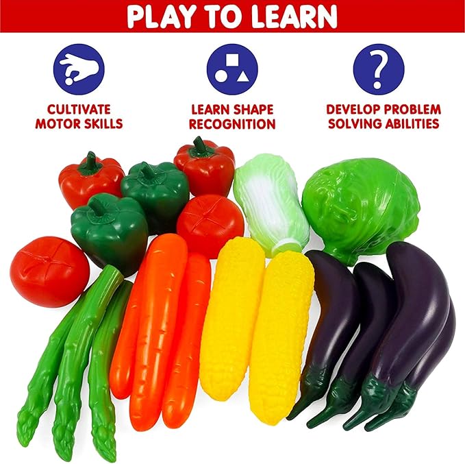 20 Pieces Play Vegetables Playset - Life-Sized Toy Food for Kids Kitchen, Healthy Farmer's Market Grocery Pretend Play Plastic Toy Set for Toddlers