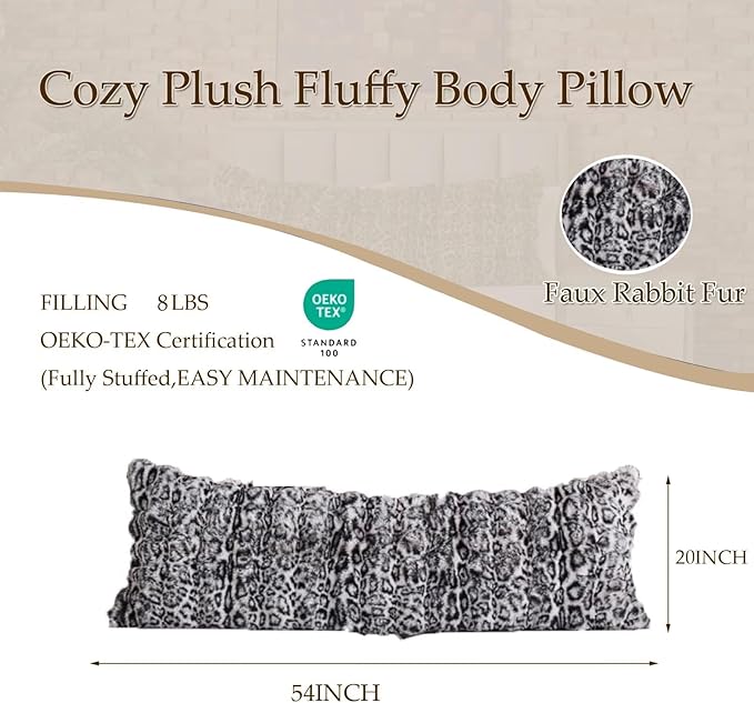 20x54 Fluffy Leopard Print Body Pillow,Cheetah Print Plush Fuzzy Faux Fur Body Pillows,Shaggy Furry Long Pillow for Pregnancy Women Side Sleeper,Snow Leopard