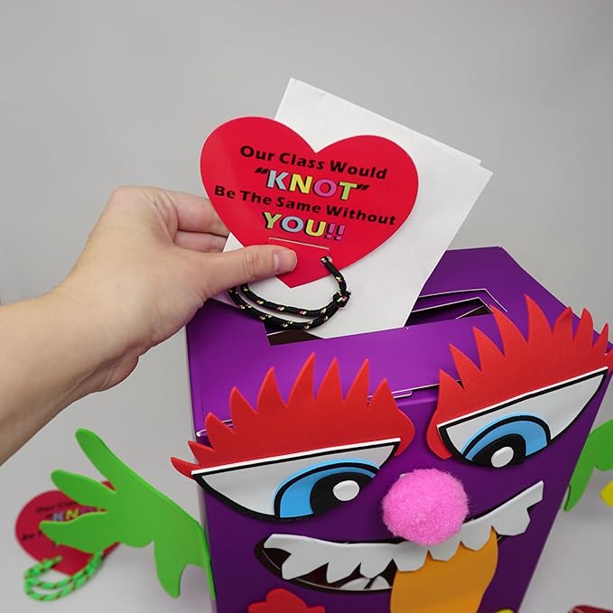 4E's Novelty Valentines Bracelets with Cards (48 Pack ) Our Class Will Knot Be The Same Without You - Bulk School Valentines Day Gifts for Kids from Teacher Party Favors Classroom Exchange