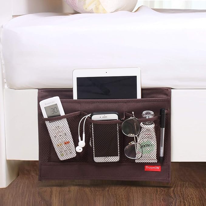 Bedside Storage Organizer, Bedside Caddy, Table Cabinet Storage Organizer, TV Remote Control, Phones, Magazines, Tablets, Accessories (Brown)