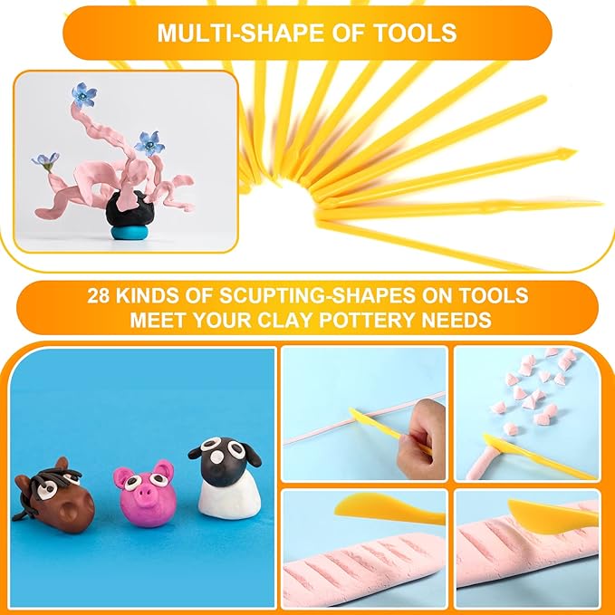 14pcs Plastic Clay Tools for Kids, Double-Ended Polymer Clay Tool Set Modeling Clay Sculpting Tools for Pottery Sculpture Ceramics Artwork Crafts