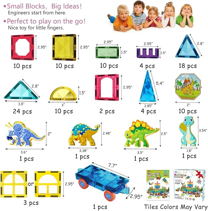 Jasonwell Magnetic Tiles Building Blocks Set for Boys Girls Preschool Educational Magnet Construction Kit Stacking STEM Toys Christmas Birthday Gifts for Kids Toddlers 3 4 5 6 7 8 9 10 + Year Old