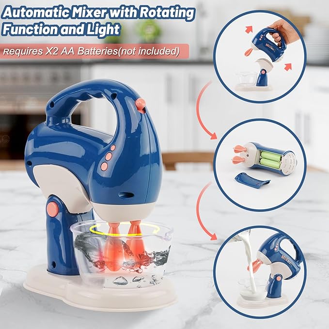 Kitchen Appliances for Kids Pretend Play Set Cooking Toys with Coffee Maker, Blender, Mixer, Toaster, Play Food, Utensils Kitchen Accessories Set for Girls Boys Gift