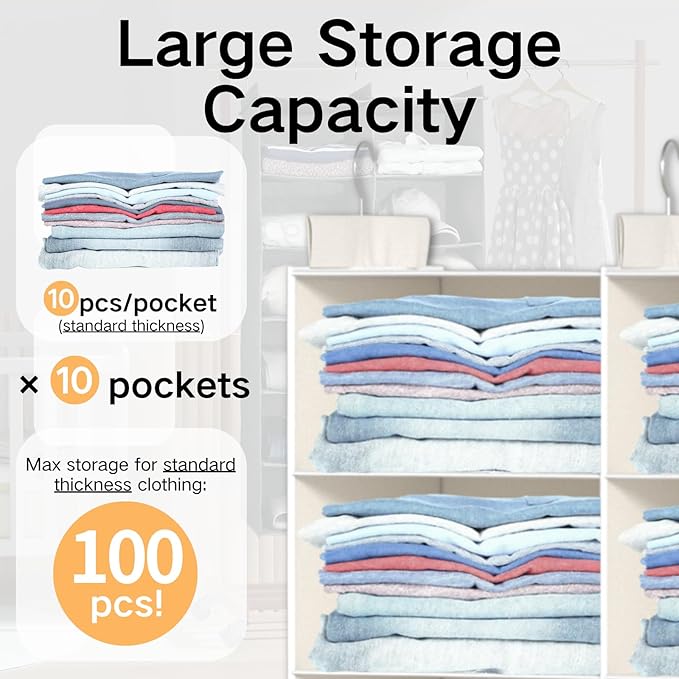 ALLTIDYUP White 5-Tier Hanging Closet Storage Organizer - Space-Saving Dual-Row Foldable Shelves with 3 Hooks, Wardrobe Organizer for Dorm, Bedroom, Clothes and Accessories