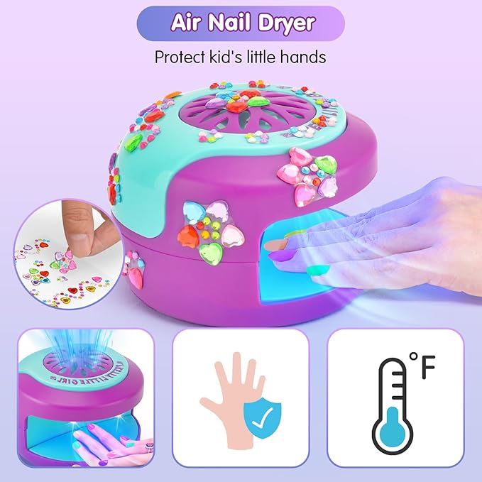 Kids Nail Polish Set for Girls Nail Art Kits with Nail Dryer, Quick Dry & Peel Off & Non-Toxic Nail Polish,2 in 1 Nail Art Pen - Charm Bracelet Making Kit & Ring Birthday Gifts for Girls Ages 7-12