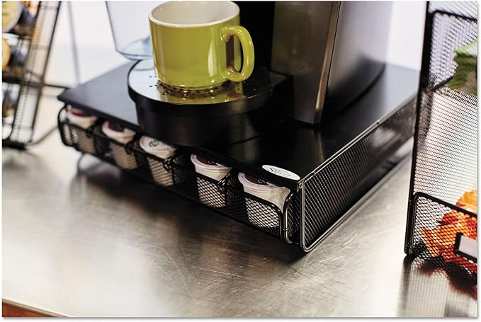 Safco Coffee and Sugar Organizer 3274BL Hospitality Tray, Home, Office, & Hotel, 1 Drawer, Black, 12"W x 11"D x 3 ¼"H