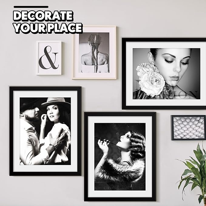 Geetery 4 Pcs Sports Magazine Frame for Wall Fits Measuring 8.5 x 11.25" Magazine Display Frame with Installed Hangers and Core Matting Plastic Comic Book Frames for Wall Hanging(Black , White Mat)