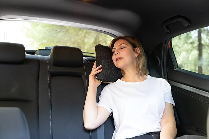 alkamto Travel & Camping Comfortable Memory Foam Pillow – Easy to Carry Portable Bag – Temperature Regulating Pillow Case (Black + Extra Cover)