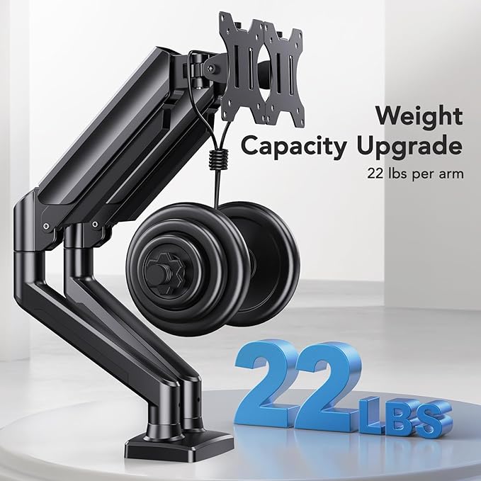 HUANUO Dual Monitor Mount for 2 Monitors up to 32 inches, Each Arm Holds Max 22lbs, Dual Monitor Stand with Advanced System, Height-Adjustable/Tilt/Swivel/Rotate, VESA Standard 75mm or 100mm