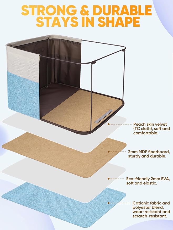 BALEINE 2 Pack Fabric Storage Bins for Shelves, Linen Storage Baskets for Organizing, Decorative Closet Bins for Clothes, Home (Skyblue, 15''x11''x9.5'')