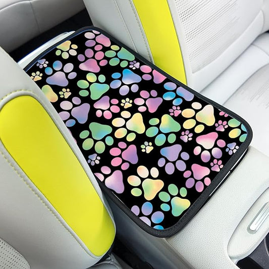 Adastrah Universal Car Center Console Cushion Pad,Dog Paw Print 2 Car Armrest Pad Car Armrest Seat Box Cover Protector for Most Vehicle, SUV, Truck, Car