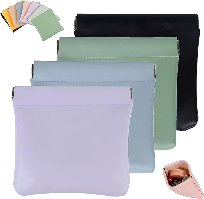 4Pcs Personalized Snap Closure Leather Organizer Pouch,Portable Small Makeup Bag for Women,Coin Purse Lipstick Cosmetics Accessories Organizer,Small Travel Kit Storage Pouch ﻿ (A)