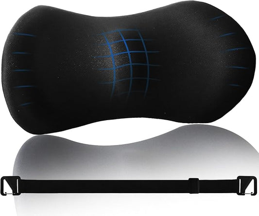 Lumbar Pillow with Adjustable Strap, Memory Foam Lumbar Support Pillow for Office Chair and Car Seat, Back Pillow for Lower Back, Back Support Pillow for Sitting, Driving, Traveling