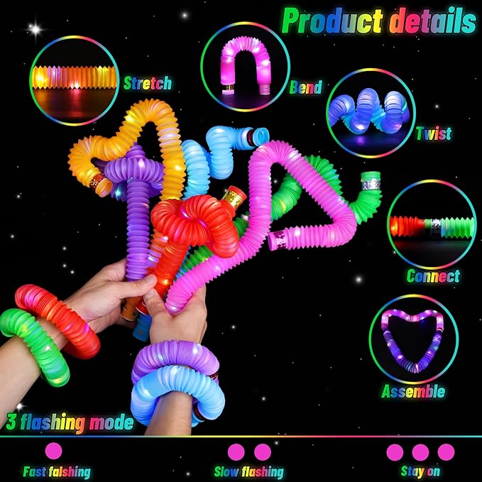 76 Pcs Glow Sticks Light Up Pop Tubes &LED Glasses Party Favors, Glow Bracelets Necklaces Camping Toys, Rave Neon Flashing Glasses for Birthday Return Gift Goodie Bag Christmas Stuffer School Prizes
