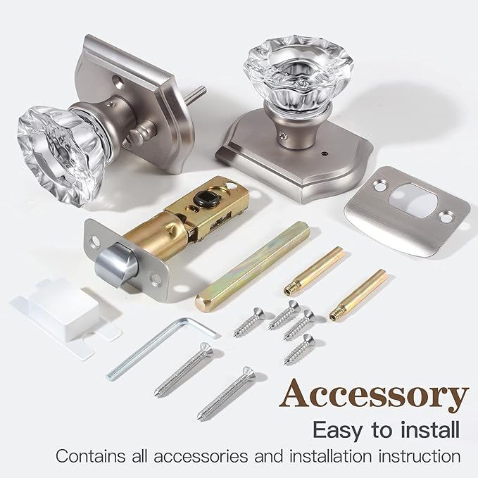Premium Glass Door Knobs for Interior Doors, Bathroom Bedroom Door Knobs with Lock, Door Knobs Interior Brushed Nickel
