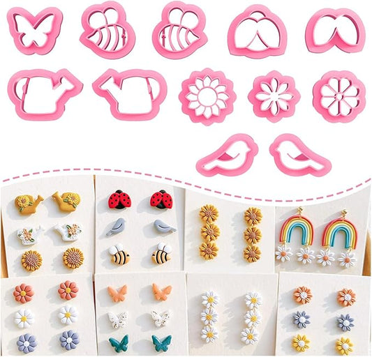Keoker Spring Clay Cutters,12 Spring Polymer Clay Cutters, Flower Clay Cutters, Spring Clay Cutters for Polymer Clay Jewelry, (A)