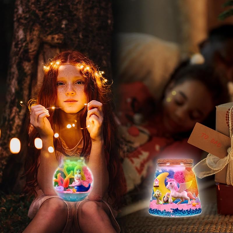 Buy 1 Get 2, Unicorn Terrarium Kit, Mermaid kit for Girls, Arts Craft Kit, Light Up Terrarium DIY Project, Toy for Ages 4-12 Kids, Remote Control LED