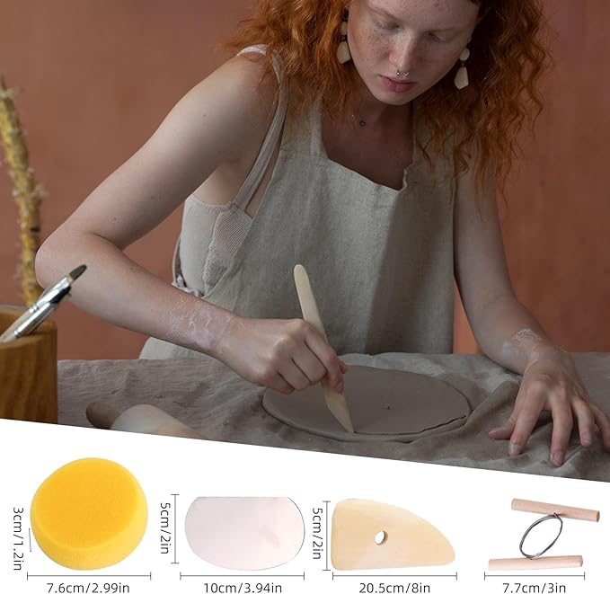 Hearty Ceramic 15PCS Pottery Carving Tools, Air Dry Polymer Clay Sculpting Tools Set, Pottery Trimming Tools with Smooth Wooden Handles, Clay Tool Kit for Kids Adults Beginners Professionals