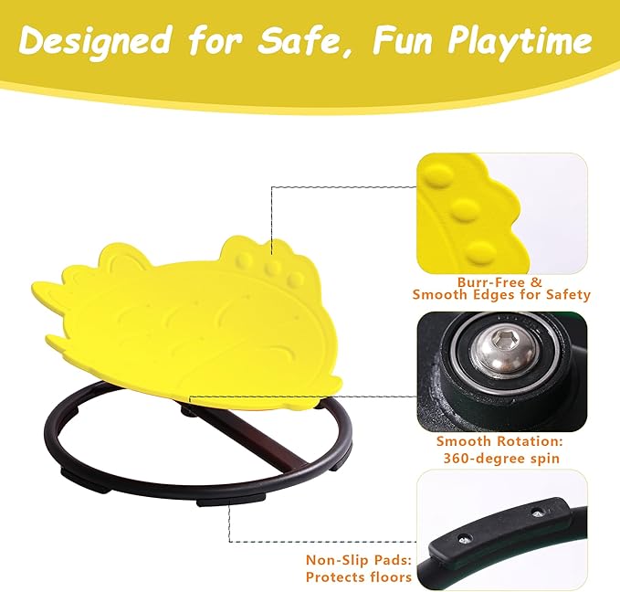 Kids Sensory Swivel Chair - Fish Spinning Chair Seat for Balance, Coordination - Sensory Therapy Stool for Kids with Autism & ADHD - Active Indoor Play Chair for Home & Classroom (Yellow)