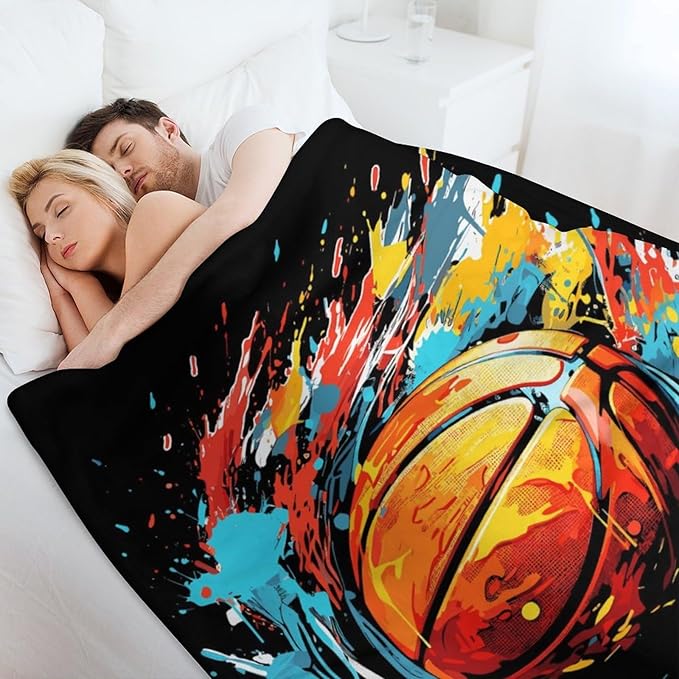 Basketball Throw Blanket - Soft Flannel Sports Basketball Blankets for Girls Boys Kids Basketball Lovers - Warm Basketball Throw Blankets for All Season Lap, Chair, Sofa - 50"x40"