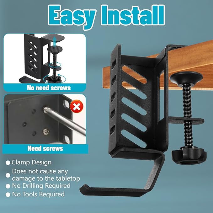MAQUITA Desk Laptop Stand,No-Drill Desktop Mount,Hanging Holder for Desk - Clamp Storage for Laptops/Book/Keyboards/Headphone/Backpack Black